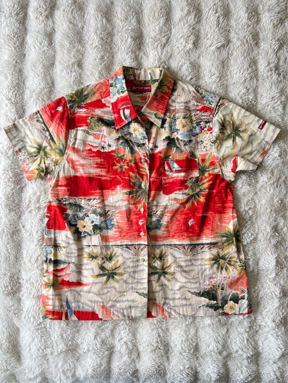 Point Zero Tropical Hawaiian Button-Up Shirt Size Large Summer Vacation Top